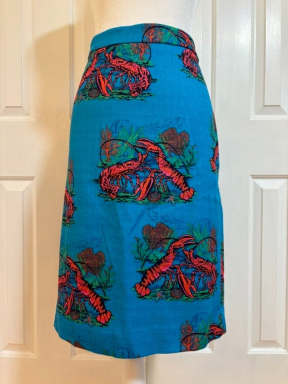 J. Crew No. 2 Pencil Skirt in Lobster Print Grass Cloth Turquoise Women Size 12